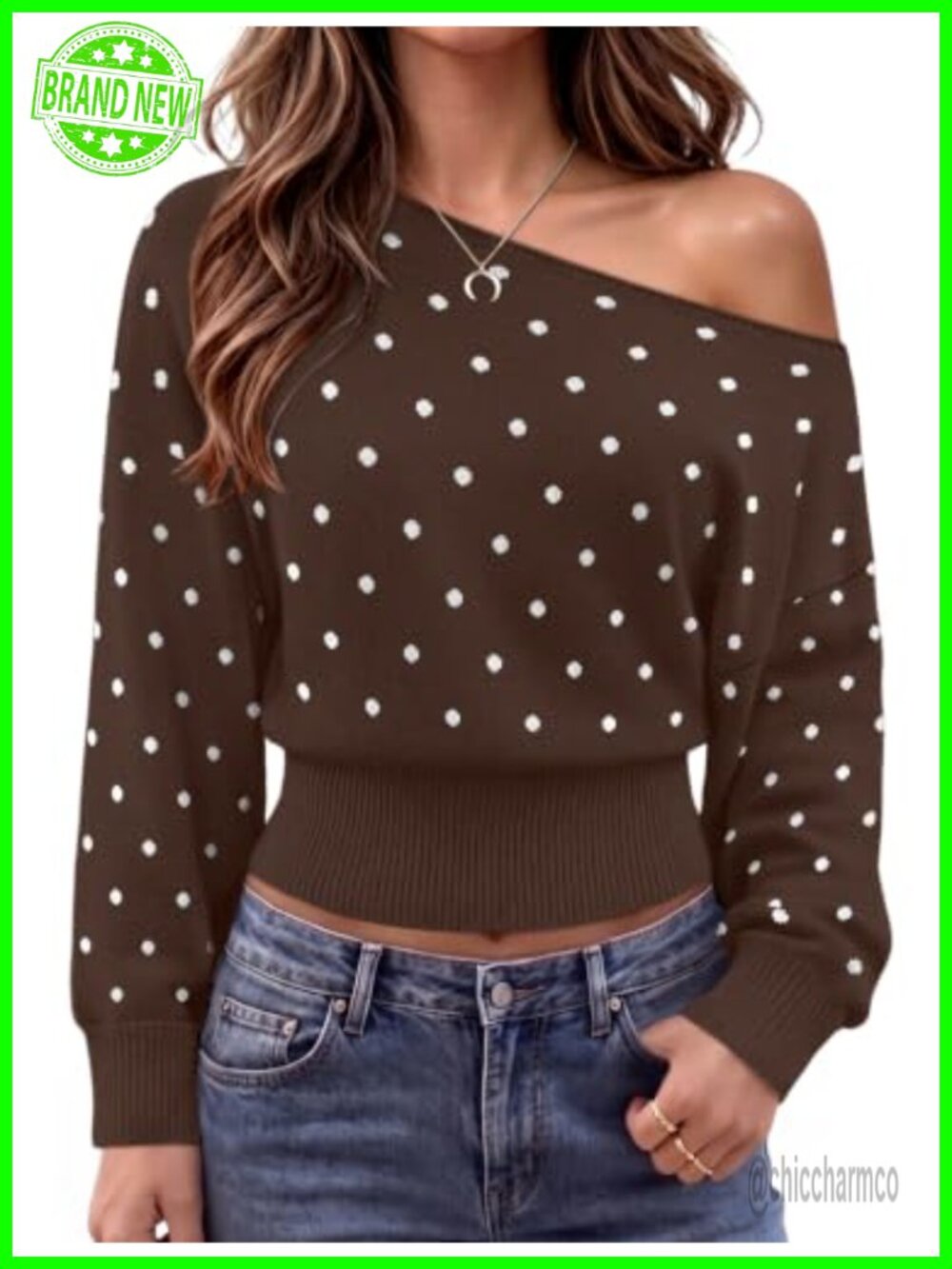 Off Shoulder Knit Pullover Sweater 100% Cotton Long Sleeve Women's Top